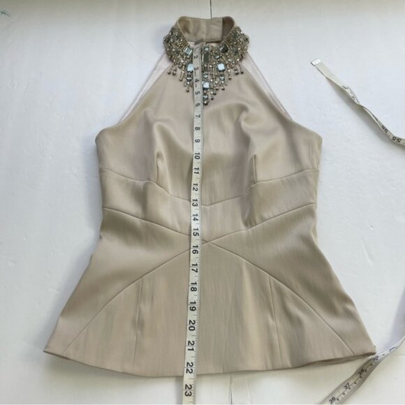Karen Millen Champagne Rhinestone Collar Sleeveless  Formal‎ Occasion Satin Top - Picture 16 of 16